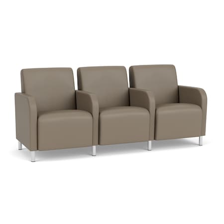 Lesro Siena Lounge Reception 3 Seat Tandem Seating, Brushed Steel, MD Farro Upholstery SN3103